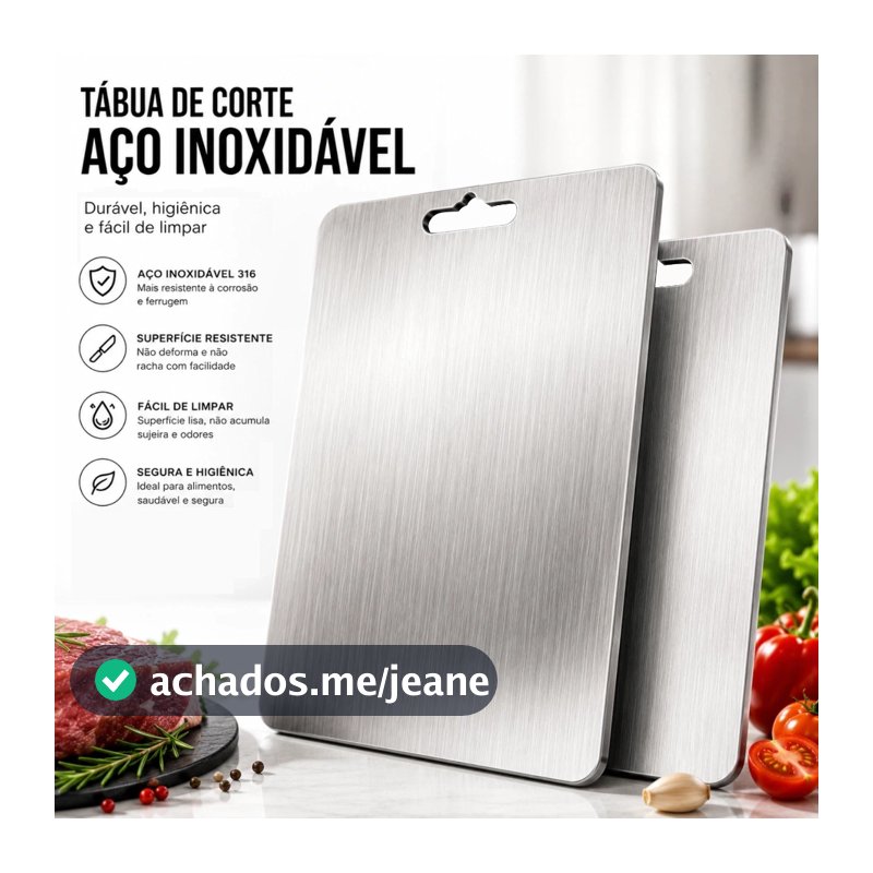 Tábua de Corte 316 Aço Inoxidável 30x46 cm Antibacteriana - À Prova de Mofo para Cozinha