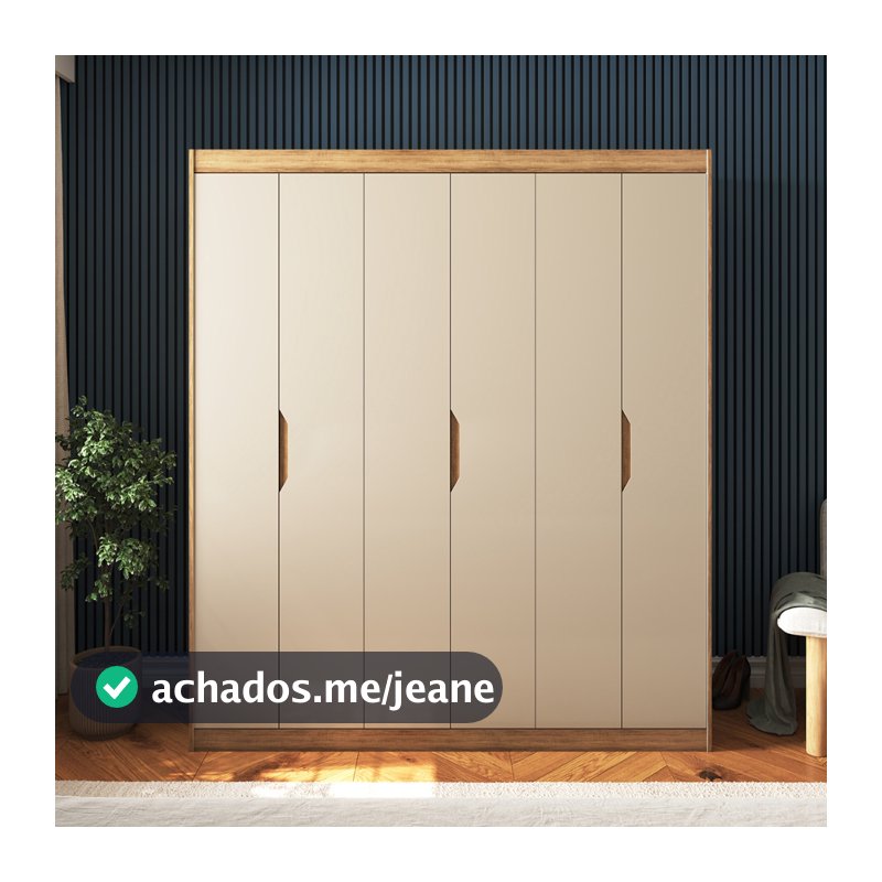 Guarda-roupa Roupeiro 170x147cm Casal 6 Portas 2 Gavetas Puxador Cava Retrô Off White ou Cinza Moderno Espaçoso