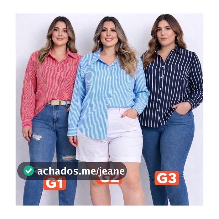 Camisa femenina comprido listrada moda plus size G1G2G3 elegante no tecido duna e crepinho