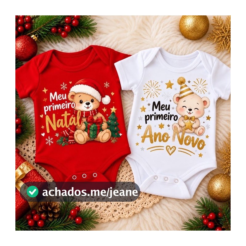 Kit 2 Body Bebê Meu Primeiro Natal e Ano Novo Infantil