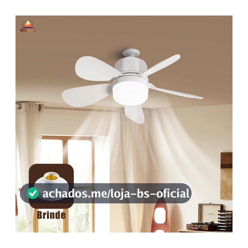 Ventilador de Teto com Luz para Pequenos Espaços Controle Remoto Instalação Fácil Silencioso Bivolt