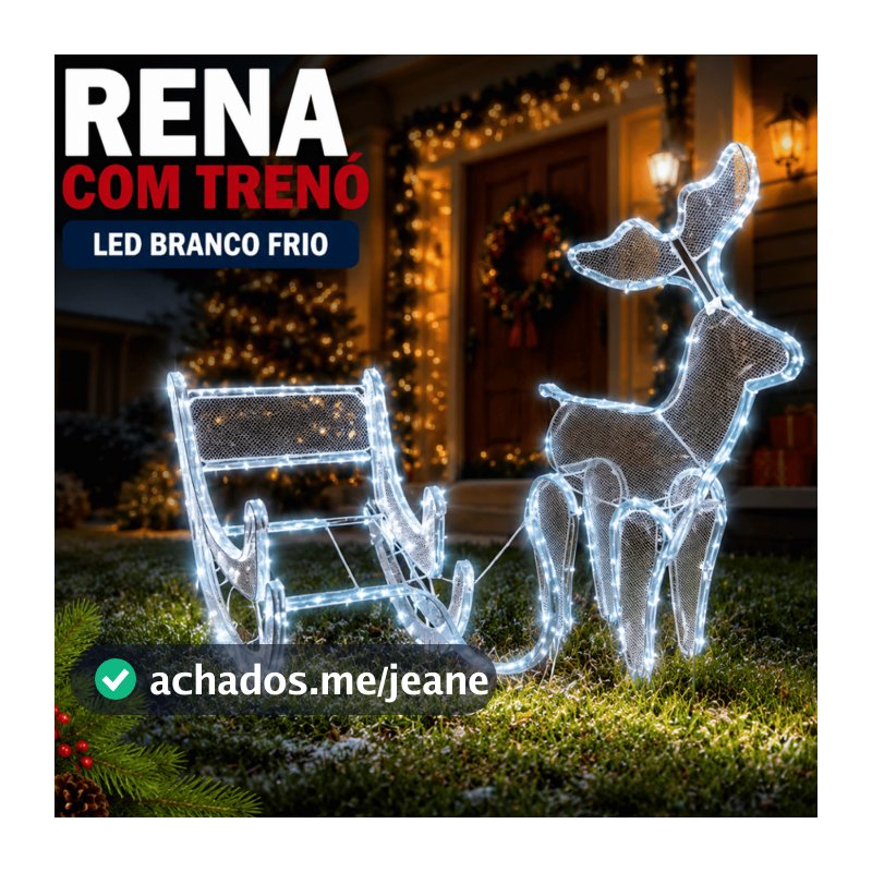 Rena Com Trenó Led 127v Decoração Natal Luzes Pisca Para Jardim Quintal Telhado