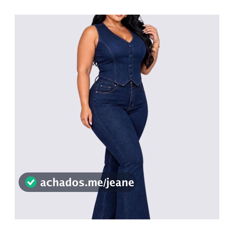 Conjunto Calça Flare e Colete Jeans Plus Size Feminino Lycra