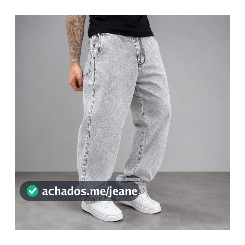 Calça Baggy Masculina Jeans Cinza Estonado