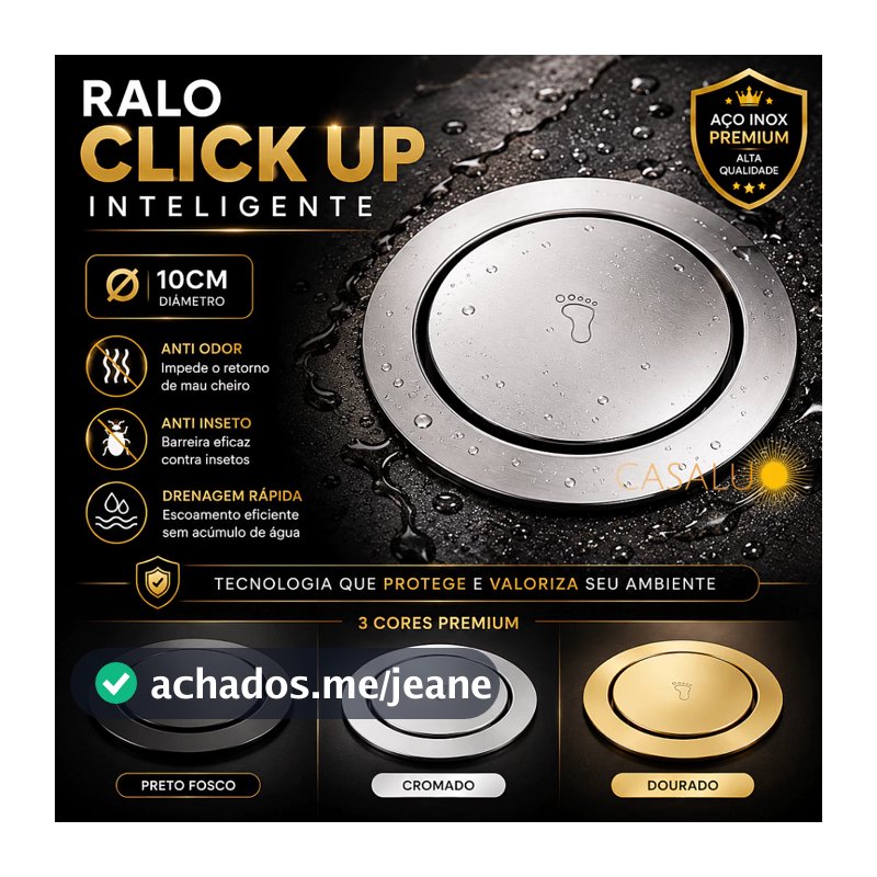 Ralo Redondo 10cm Click Up Inteligente Inox Dourado Preto Cromado Ralo Veda Cheiro Banheiro Cozinha