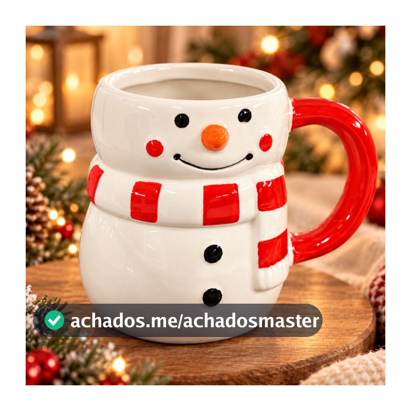 Caneca de Natal Boneco de Neve 330ml Cerâmica Xícara Natalina Presente de Natal