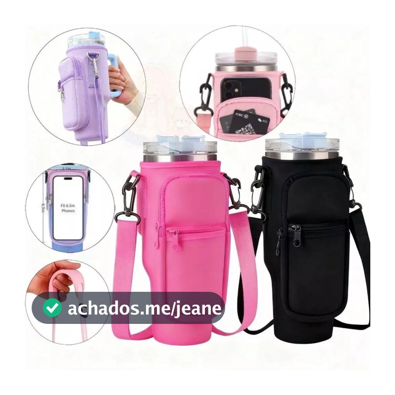 Bolsa Porta Garrafas De Água Compatível Com Copo 40oz 1,2 Litro Para Celular Chaveiro Com Alça De Ombro Ajustável