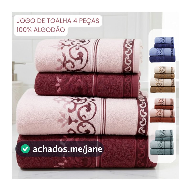 Jogo Toalha de Banho e Rosto 4 Peças 100% Algodão Ótima Absorção Felpuda Macia Brisa Habitat