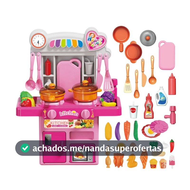Cozinha Infantil Completa de Brinquedo com Luz e Som Sai Água Geladeira Fogão