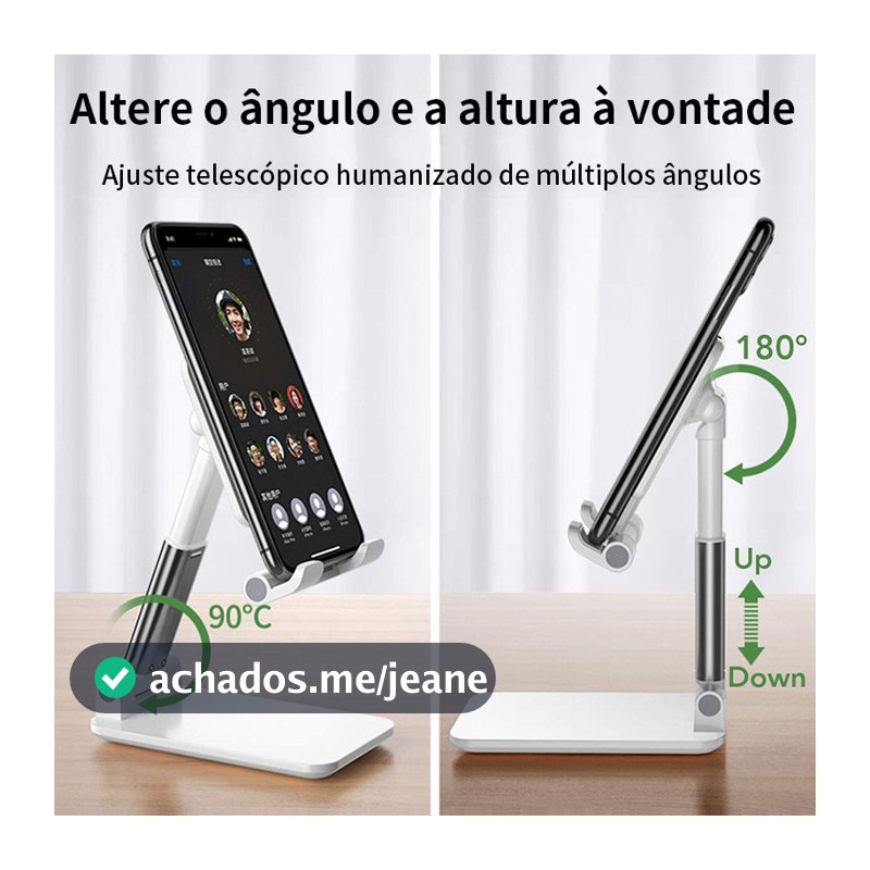 Suporte Celular/Tablet Reforçado Ajustável 180° Mesa Universal Dobrável ABS - Portátil, Frete Grátis