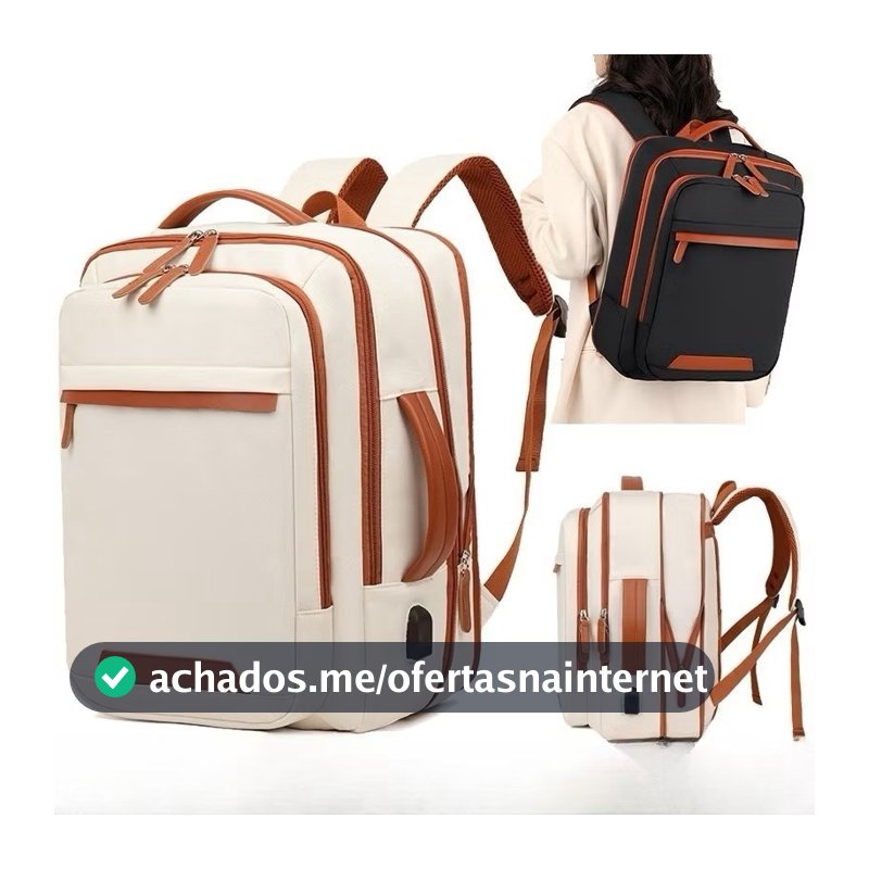 Mochila Feminina Masculina Expandível Impermeável USB - 30x41x10/17cm - Viagem, Escola, Trabalho