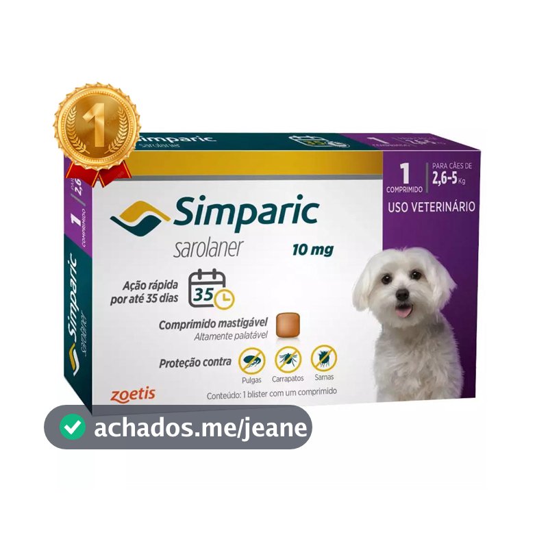 Antipulgas e Carrapatos Simparic Cães de 2,6 a 5kg com 1 Comprimido