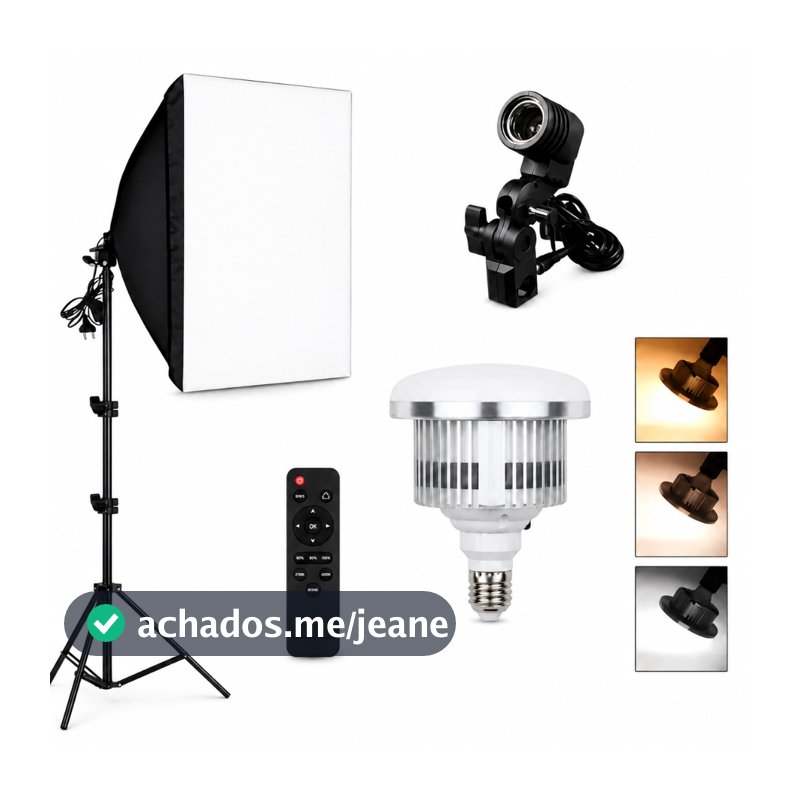Kit Softbox Tripé de 2m + Lâmpada + Iluminação de Estúdio Fotografia Luz Quente e Fria Dimerizável