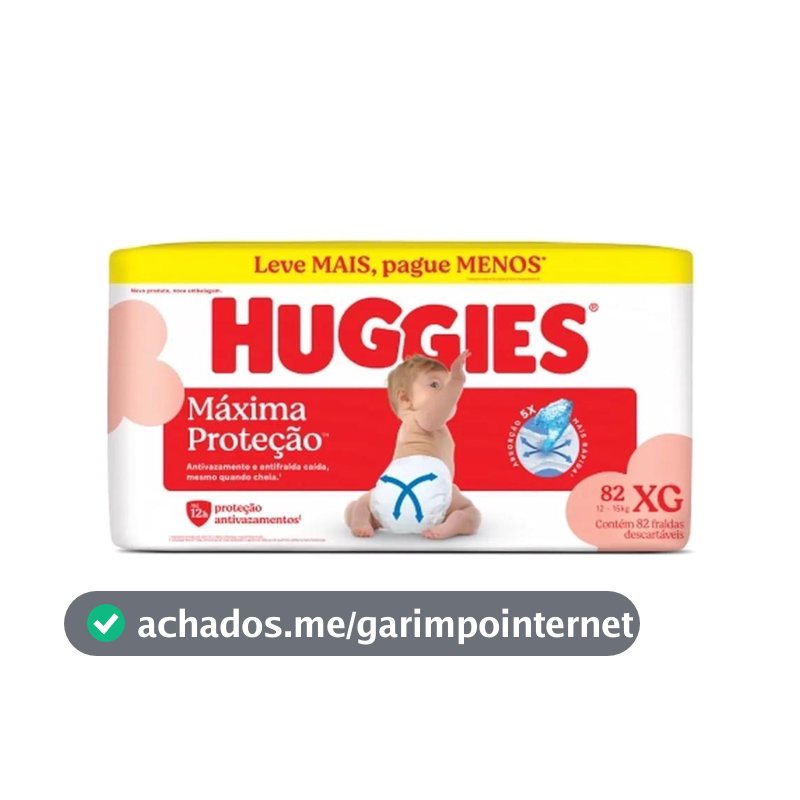 Fralda Descartável Infantil Huggies Máxima Proteção XG Pacote 82 Unidades Leve Mais Pague Menos