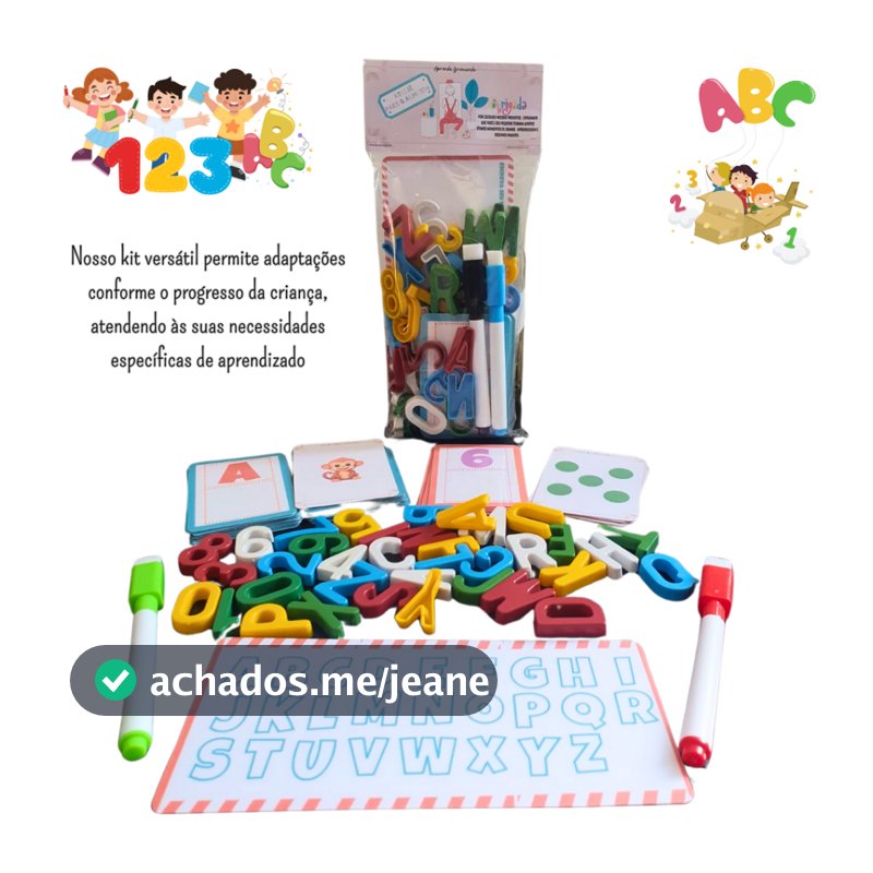 Kit Alfabetização Divertida Letras, Números, Canetas apagavéis e Cards. Escrita e Aprendizado Lúdico