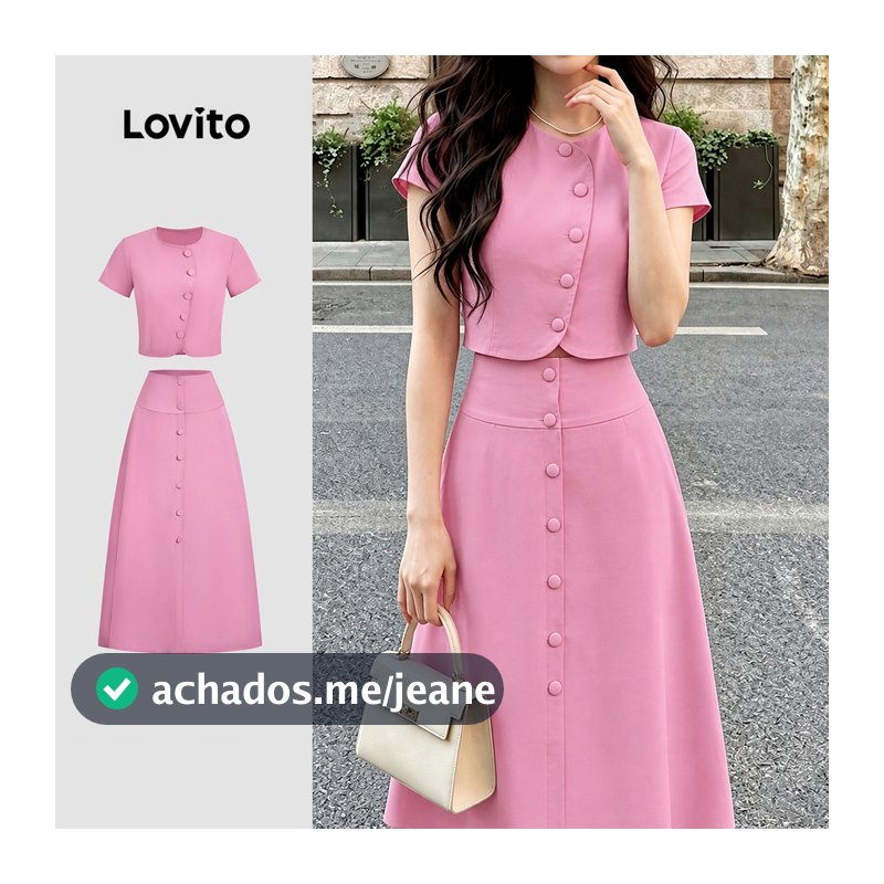 Lovito Elegantes Tops ou Bottoms Assimétricos de Botão para Saia Rosa Claro para mulheres KSK8P2D122