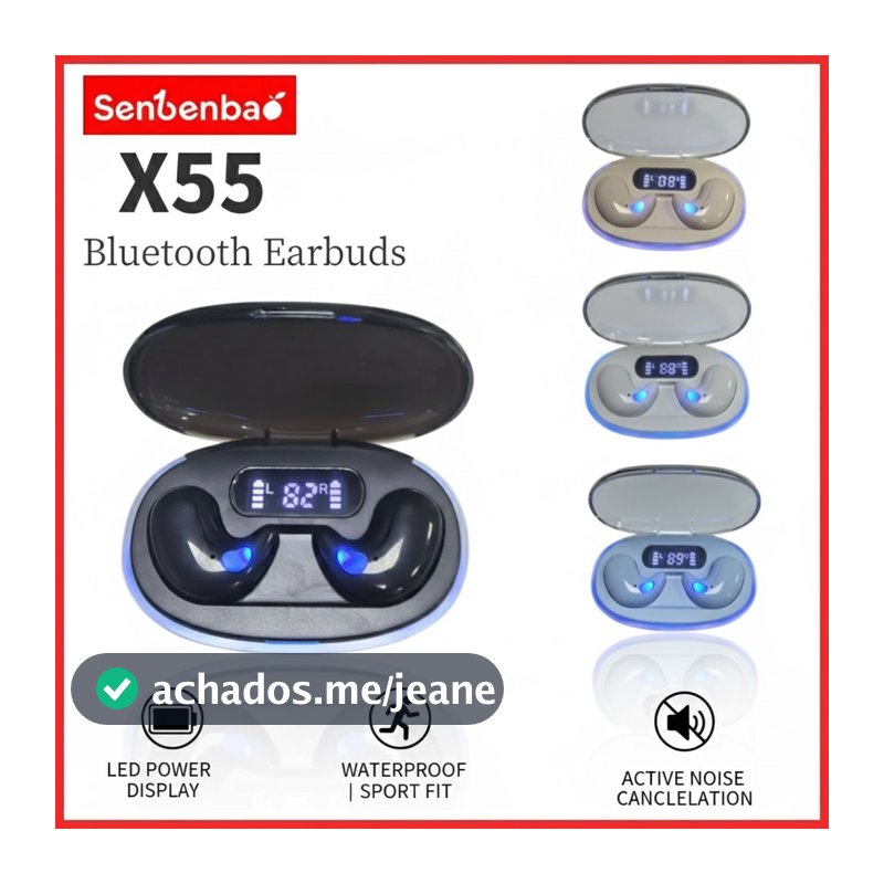 Senbenbao X55 Fones De Ouvido TWS Sleep Wireless Bluetooth Led Displa HIFI Som Estéreo Fone À Prova D'água Com Cancelame