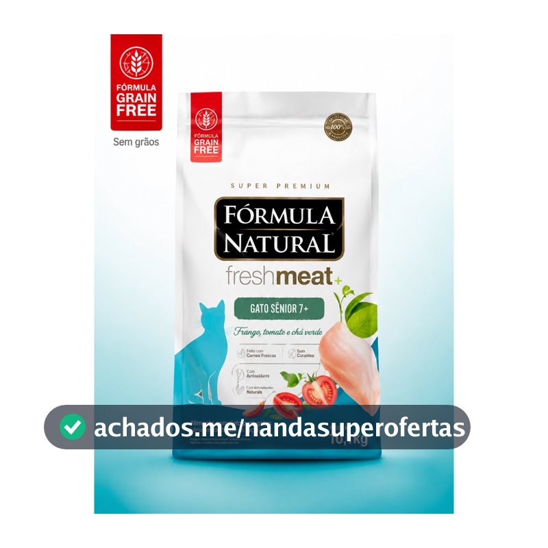 Ração Fórmula Natural Fresh Meat Gatos Sênior 7+ Frango Tomate Chá Verde Grain Free Super Premium 10,1kg Completa Felina