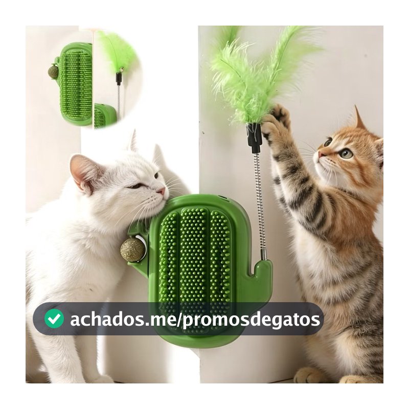 Brinquedo Para Gatos Cacto Com Bola De Catnip Escova Coceira E Vareta