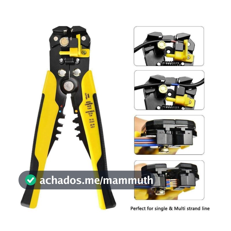 Alicate Decapador de Fios Automático 3 em 1 com Cortador e Crimpador de Terminais 10-24 AWG 8 Polegadas com Cabo TPR