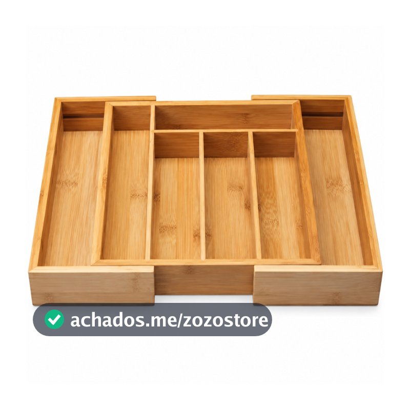 Porta Talheres Gaveta Bambu 7 Divisórias Extensível Ajustável  Organizador Talheres Madeira