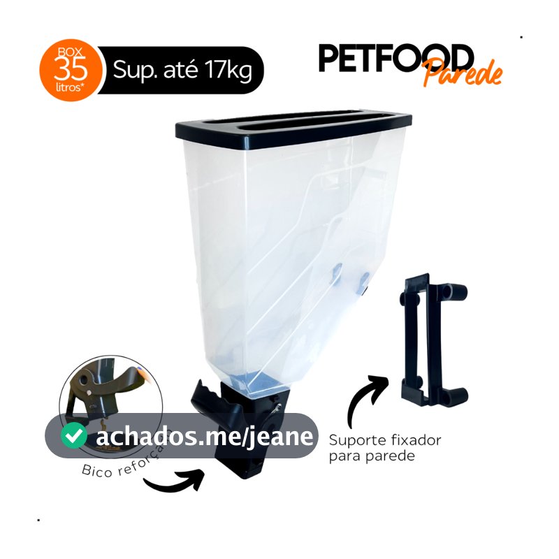 Galão Armazenador PAREDE Ração Grãos Cereais Cães Cachorro Petshop Slim 35L - 10kG a 13KG