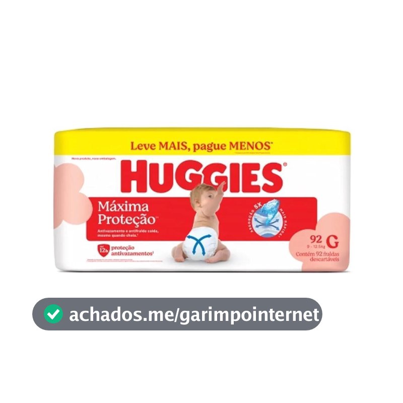 Fralda Descartável Infantil Huggies Máxima Proteção G Pacote 92 Unidades Leve Mais Pague Menos