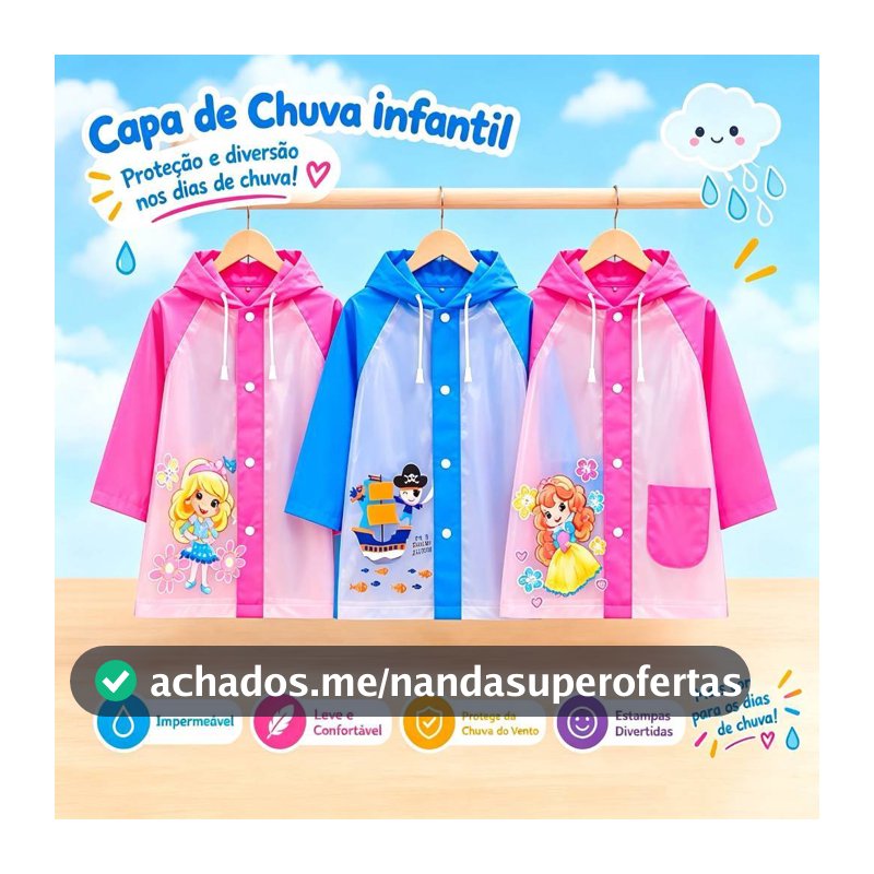Capa de chuva infantil Reforçada menina e menino Com Desenho H-806
