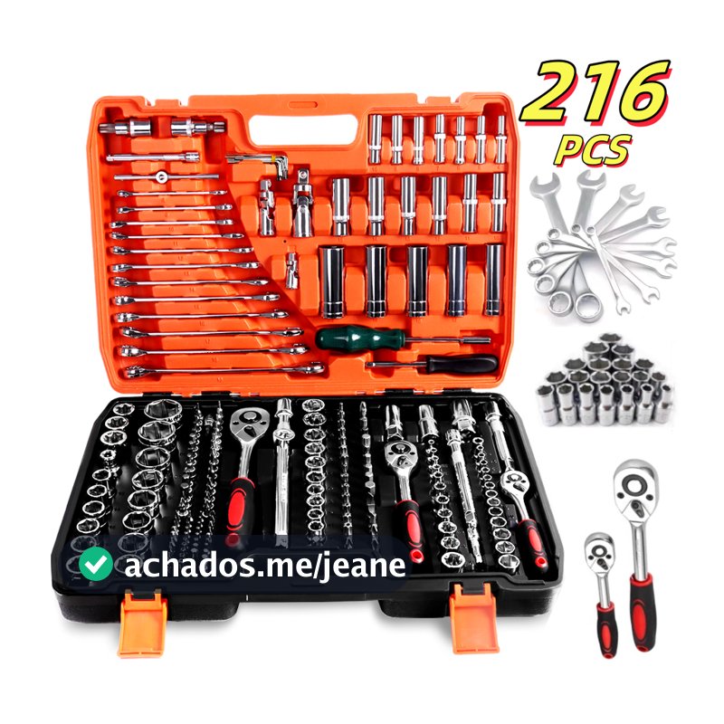 Kit Jogo De Ferramentas 216/108/84 Pçs Profissional Original Mecânico Em Aço Cr-V Cromo Vanádio Resistente