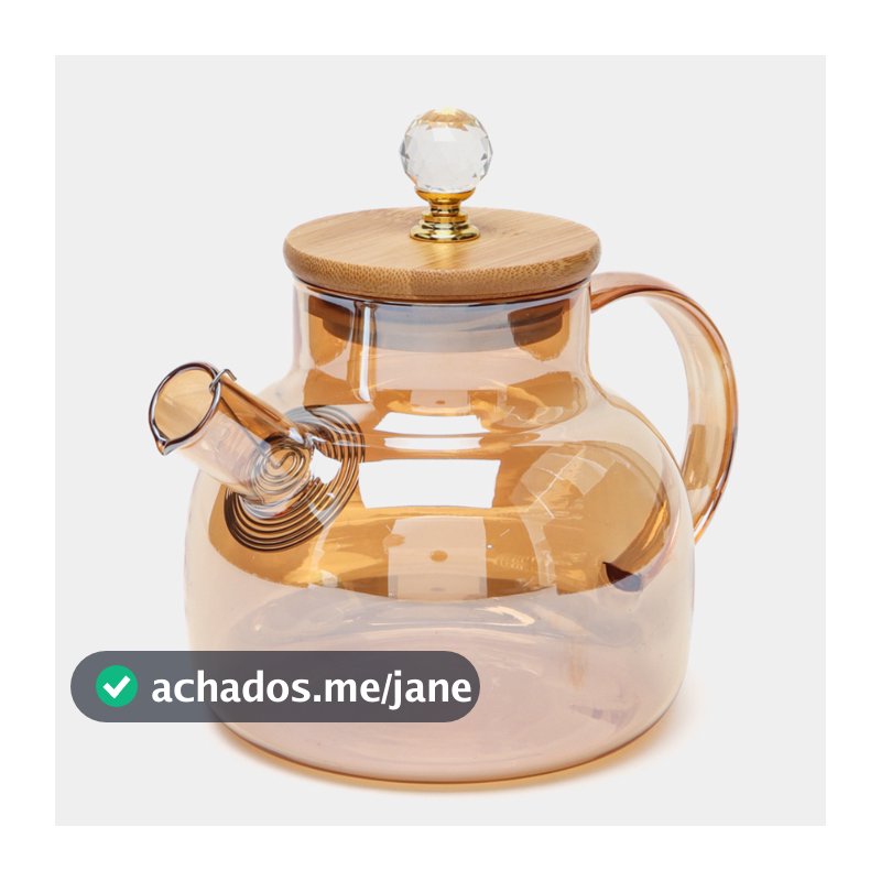 Bule Chaleira Vidro Borossilicato com Infusor e Tampa Bambu 1000ml cozinha