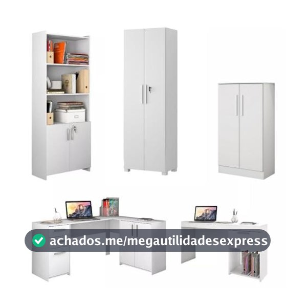 Conjunto Para Escritório 2 Mesas 2 Armários Altos 1 Armário Baixo Notável Móveis