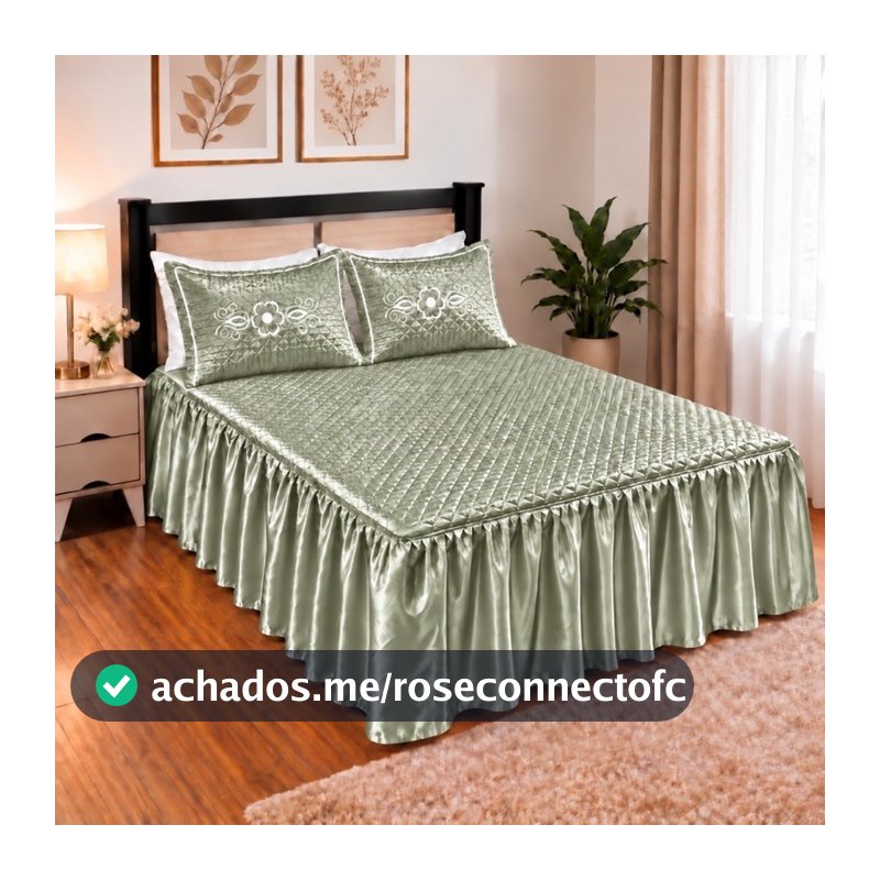 Kit Colcha de Cetim Matelassê com Babado Casal ou Solteiro 2 ou 3 Peças com Fronha