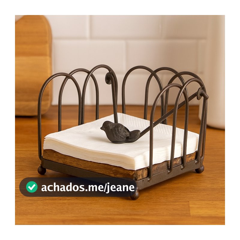Porta Guardanapo Quadrado Pequeno com Passarinho em Ferro Marrom Decoração para Mesa Farmhouse