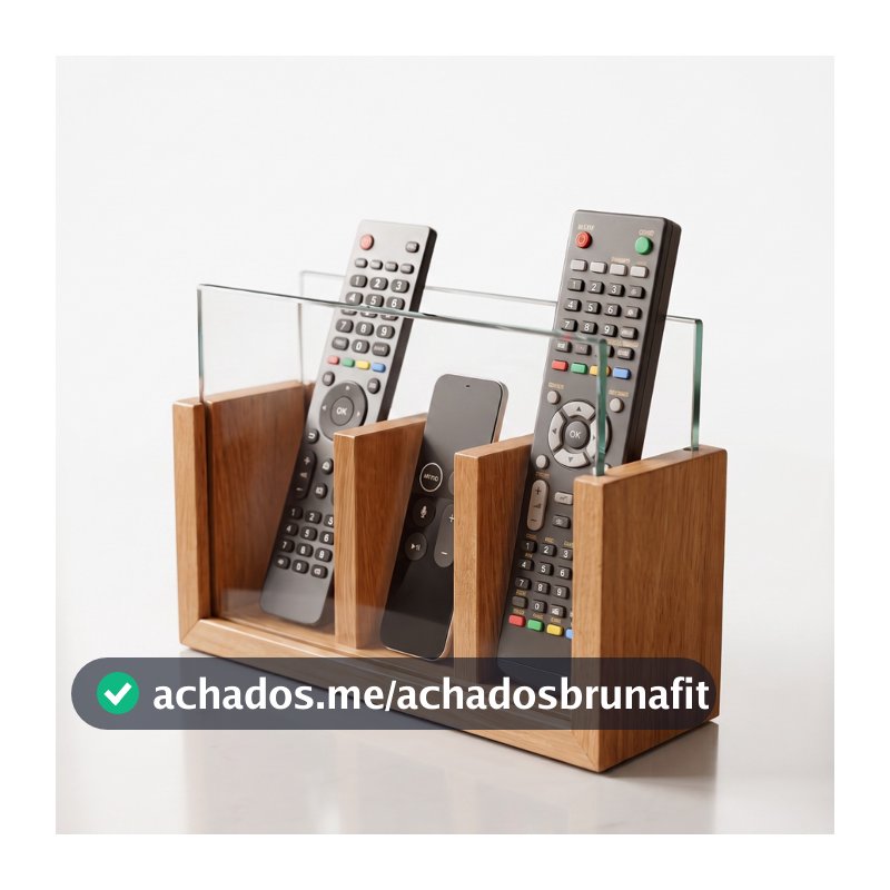 Porta Controle Remoto Organizador Premium Decoração Sala Madeira Maciça e Vidro Robusto
