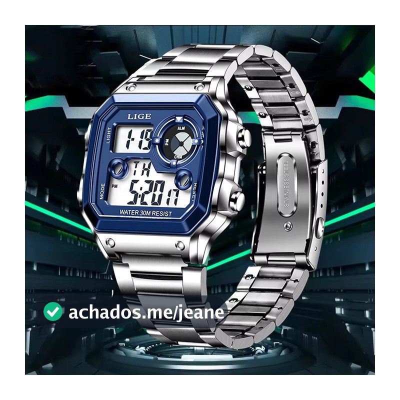 LIGE  Relógio De Aço Para Homens Moda Quartzo LED Digital Luminoso À Prova D'água Inoxidável