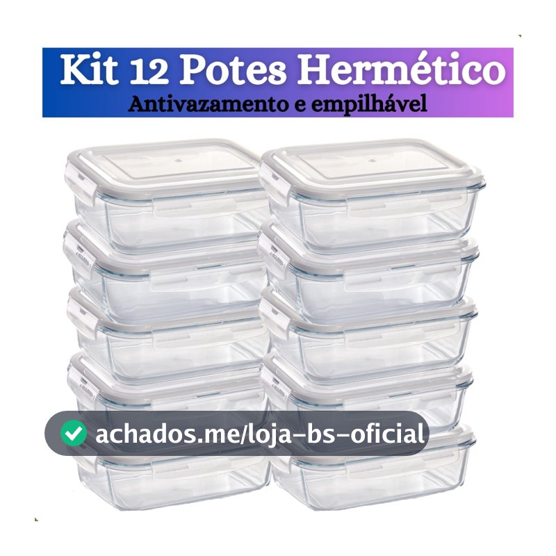 Kit de 3 até 12 Pote de Vidro hermético com tampa antivazamento 370 ml, 640, 1040 ml Marmita Papinha