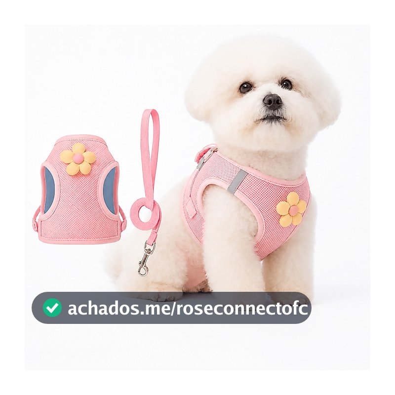 Peitoral Com Guia Para Cachorro Pequeno Ajustável Antipuxão