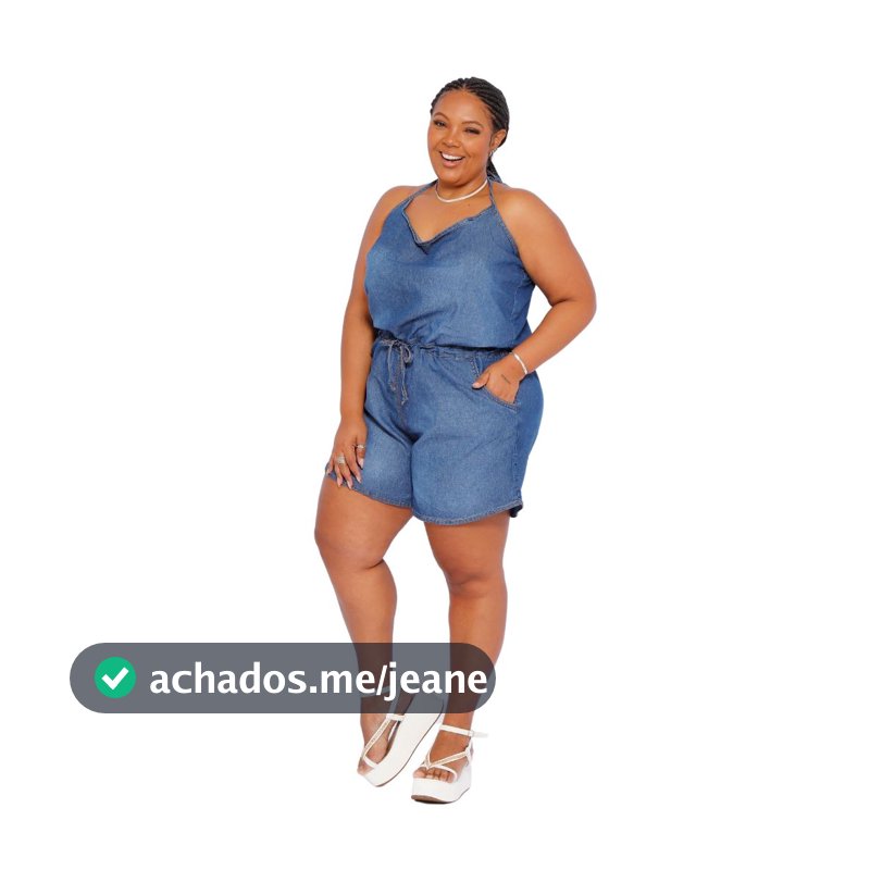 Macaquinho Jeans Feminino com Bolso Plus Size