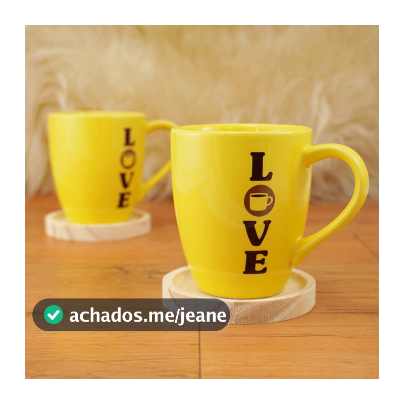 Kit 2 Canecas Landy 240ml em Porcelana Linha Love Spot Cores + Suporte redondo em pinus