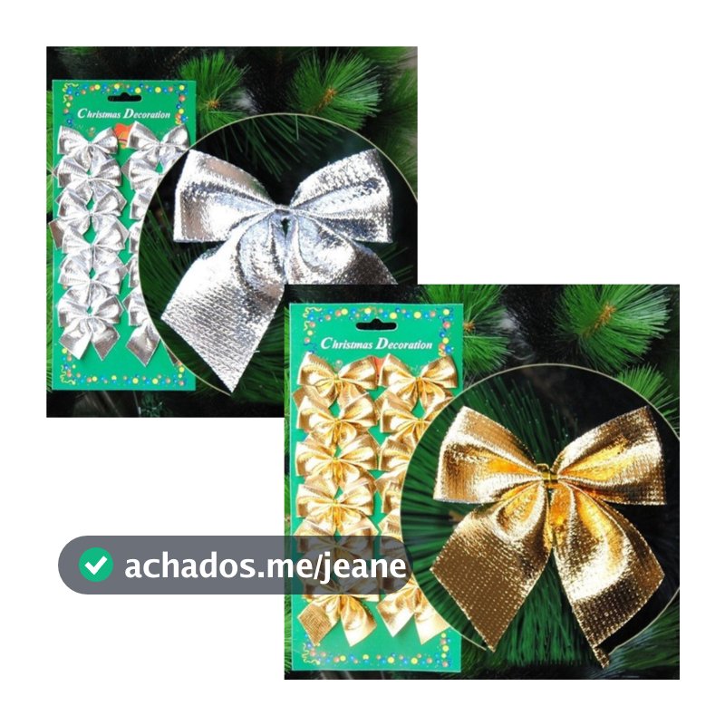 Kit 12 Laços De Natal Lacinho Enfeite Árvore Natal Cores dourado / prata