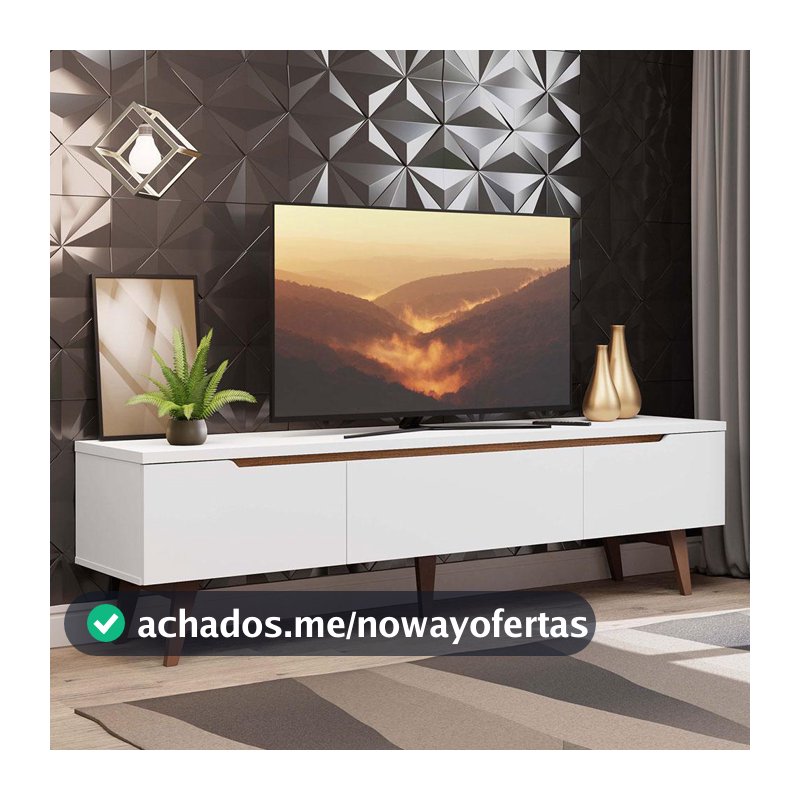 Rack Retrô para TV Reims Madesa até 75 Polegadas Pés de Madeira - Branco
