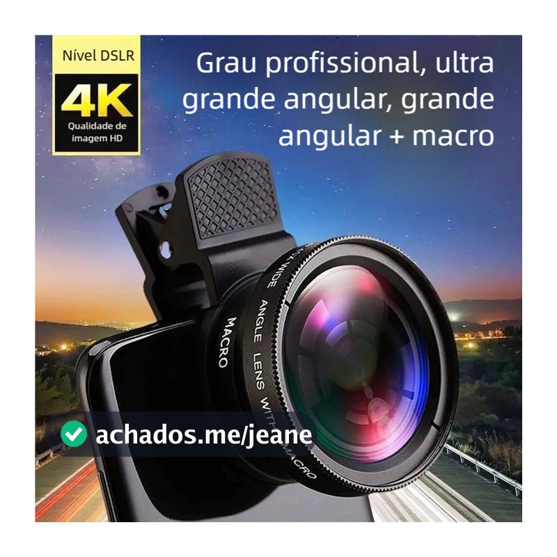 Lente HD 2 em 1 para Celular GS - 37mm 49UV 0.45x Grande Angular + 12.5x Macro com Clip