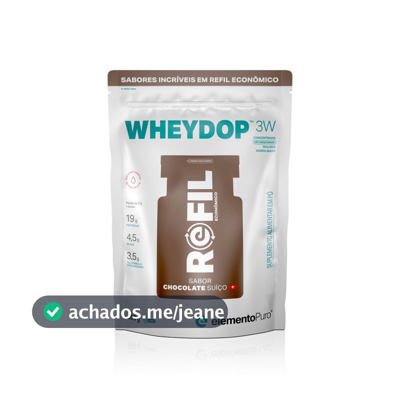 Whey Protein WHEYDOP 3W Refil 900g elementoPuro Todos os Sabores Iso/Hidro/Concent. Não Desnaturada