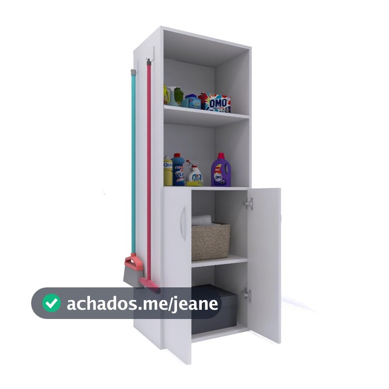 Armário Estante Multiuso 2 Portas Lavandeira Porta Vassoura Nichos 4 Prateleiras Limpeza Balcão Organizador Balcão