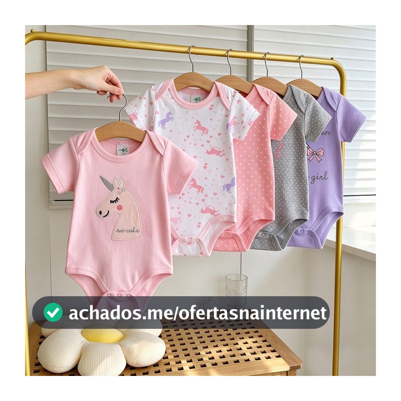 Conjunto de 5 peças de macacão para bebê 100% algodão série unicórnio muitas cores para escolher