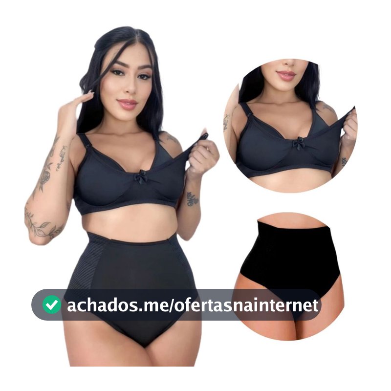 Kit 3 Conjunto Sutiã Amamentação + Calcinha Compressora Modeladora cós alto pós Cesária maternidade