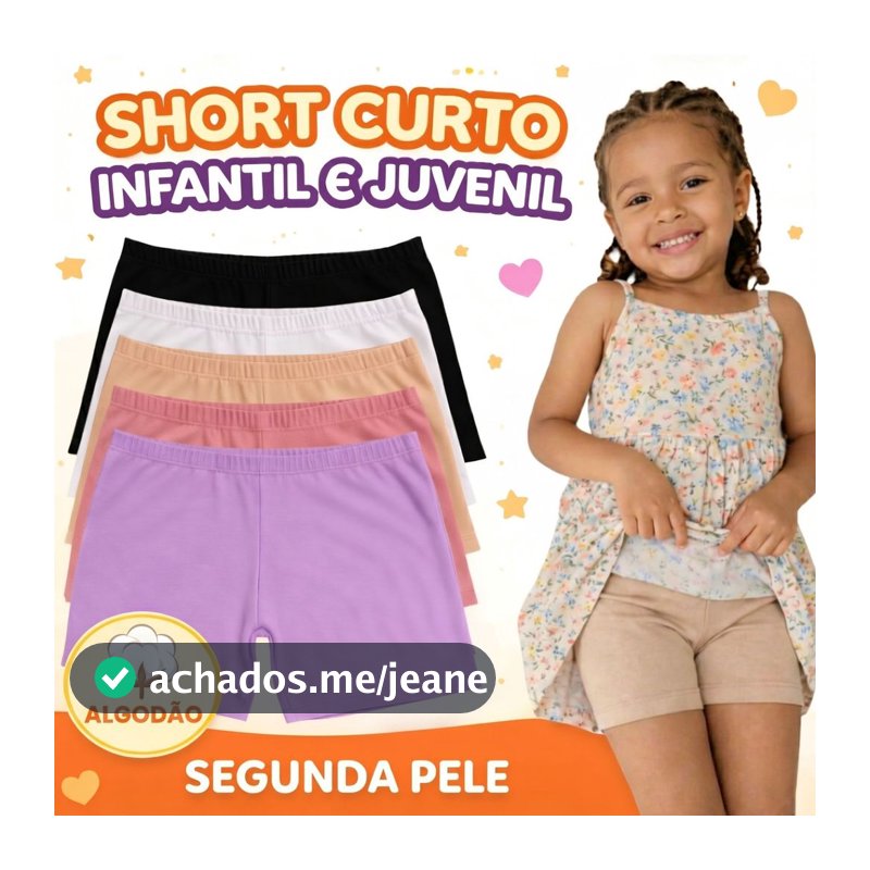 Kit Short Curto Infantil Algodão Segunda Pele Menina Ideal para Usar com Saias e Vestidos 2 a 12 Anos