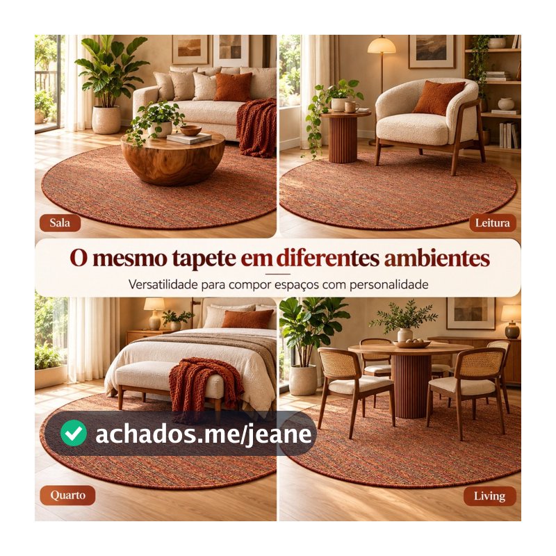Tapete Sisal Redondo 200x200 Sala Moderna Elegante Antiderrapante Tapete Grande Resistente Clean Sofisticado Durável