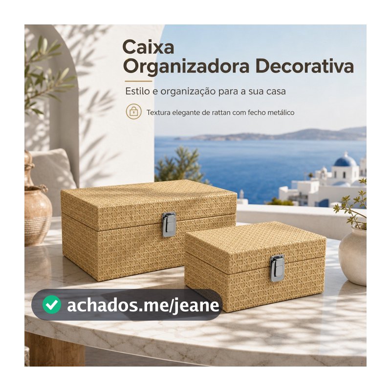 Caixa Organizadora Decorativa Em Mdf Couro Textura Rattan Caqui 20cm/30cm