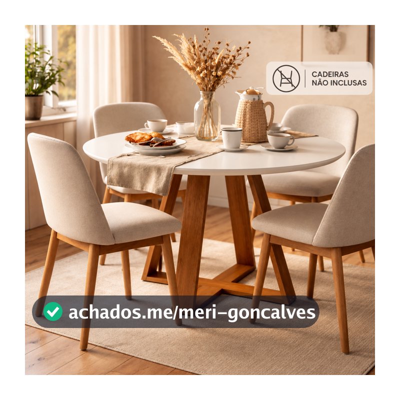 Mesa De Jantar Redonda Livia 110cm 4 Lugares Branca Base Mel Moderna
